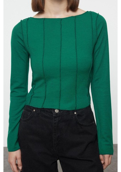 Stil Kadın Dikiş Detaylı Carmen Yaka Fitted Vücuda Oturan Fitilli Bluz Regular Slim Kalıp Düşük Kol modelleri