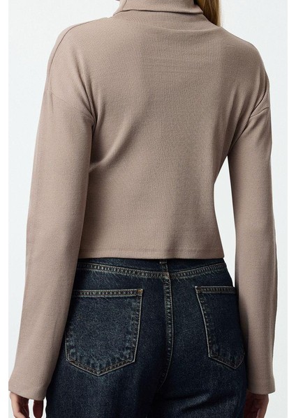Stil Kadın Fitted Vücuda Oturan Crop Esnek Bluz Super Crop Örme Slim Kalıp fırsatları