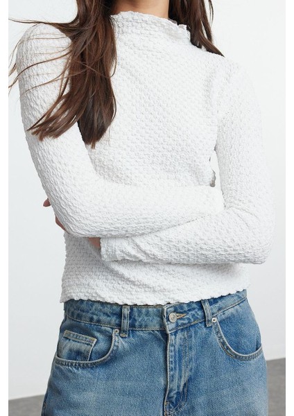 Kadın Moda Şık Üst Giyim Regular Dik Yaka Slim Kalıp Örme Fitted Vücuda Oturan Dokulu Esnek Bluz modelleri