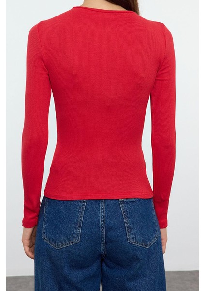 Stil Kadın Cut Out Detaylı Fitted Vücuda Oturan Fitilli Esnek Bluz Regular Örme Slim Kalıp fırsatları