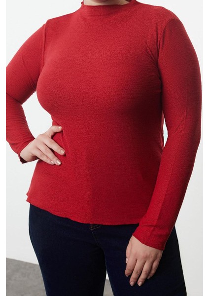 Stil Kadın Köpük Bluz Regular Örme Fitted Kalıp Büyük Beden