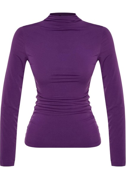 Stil Kadın Büzgü Detaylı Fitted Vücuda Kol Oturan Esnek Bluz Regular Örme Slim Kalıp modelleri