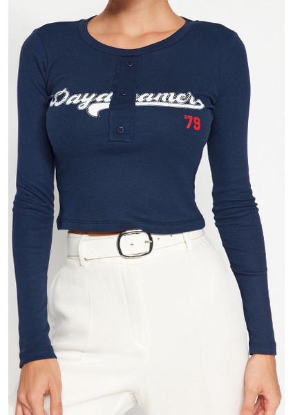 Stil Kadın Baskılı Fitted Vücuda Oturan Esnek Ribana Bluz Crop Örme Slim Kalıp fiyatları
