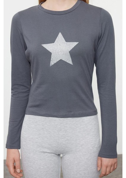 Stil Kadın Fitted Vücuda Oturan Baskılı Pamuklu Esnek Bluz Crop Örme Slim Kalıp modelleri