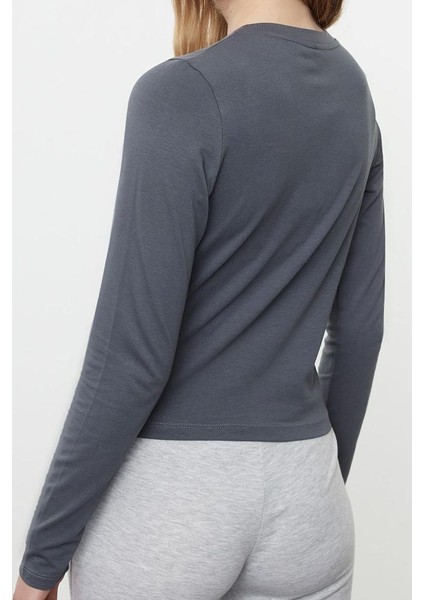 Stil Kadın Fitted Vücuda Oturan Baskılı Pamuklu Esnek Bluz Crop Örme Slim Kalıp indirimleri