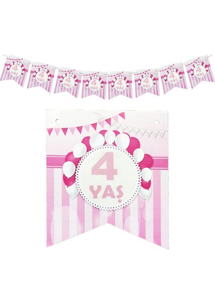 - 4 Yaş Kağıt Bayrak Flama 15 cm Pembe 13
