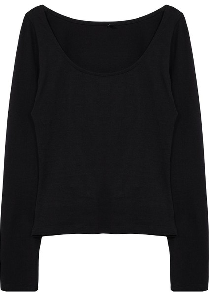 Kadın Moda Şık Üst Giyim Regular Havuz Yaka Slim Kalıp Örme Fitted Vücuda Oturan Esnek Bluz
