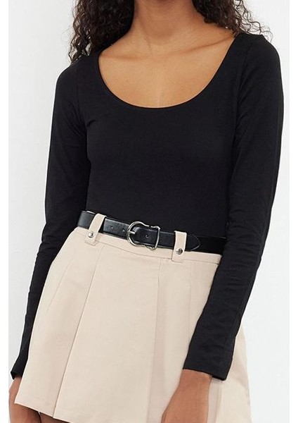 Kadın Moda Şık Üst Giyim Regular Havuz Yaka Slim Kalıp Örme Fitted Vücuda Oturan Esnek Bluz modelleri