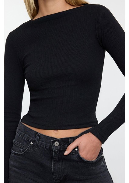 Kadın Moda Şık Regular Kayık Yaka Düşük Kol Slim Kalıp Örme Fitted Vücuda Oturan Fitilli Esnek Bluz modelleri