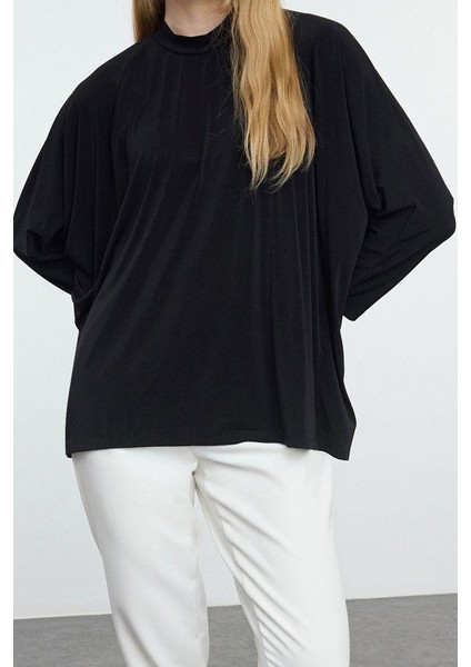 Kadın Moda Şık Üst Giyim Uzun Bisiklet Yaka Oversize Kalıp Örme Geniş Kalıp Esnek Bluz modelleri