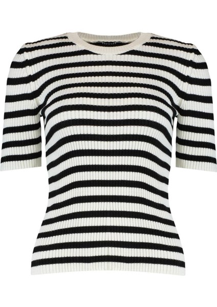 Kadın Moda Şık Üst Giyim Regular Bisiklet Yaka Regular Kalıp Triko Basic Çizgili Kazak