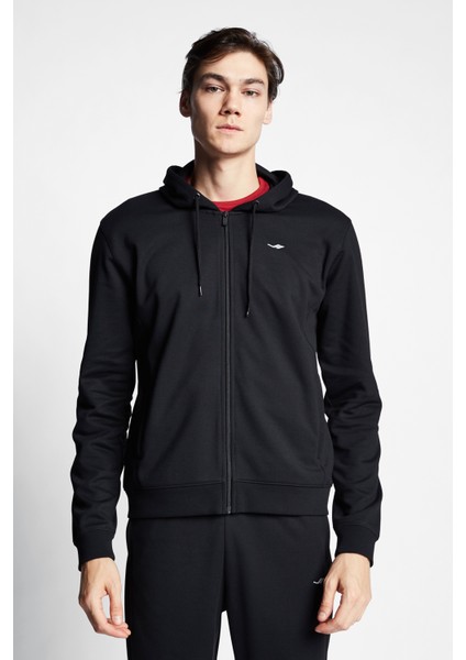 Siyah Erkek Fermuarlı Kapüşonlu Sweatshirt 23S-1241-23N