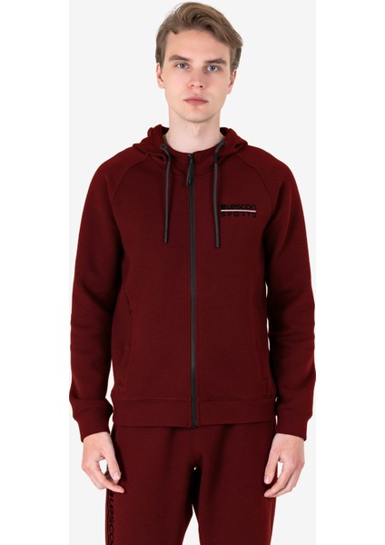 Bordo Erkek Fermuarlı Kapüşonlu Sweatshirt 23N-1121