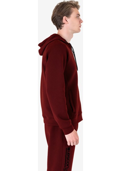 Bordo Erkek Fermuarlı Kapüşonlu Sweatshirt 23N-1121