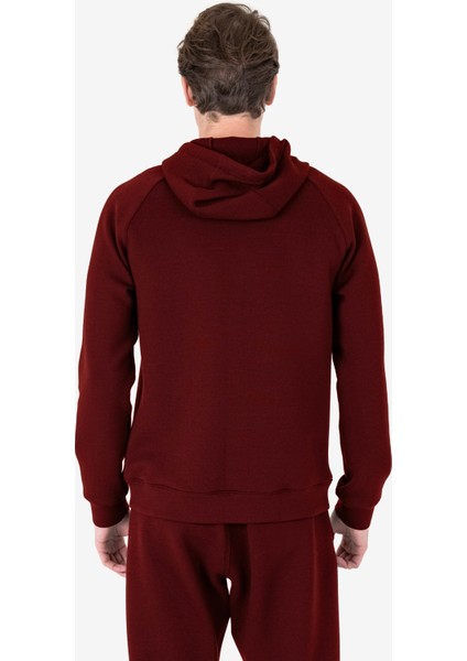 Bordo Erkek Fermuarlı Kapüşonlu Sweatshirt 23N-1121