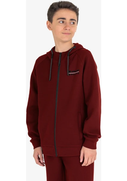 Bordo Çocuk Fermuarlı Kapüşonlu Sweatshirt 23N-3121