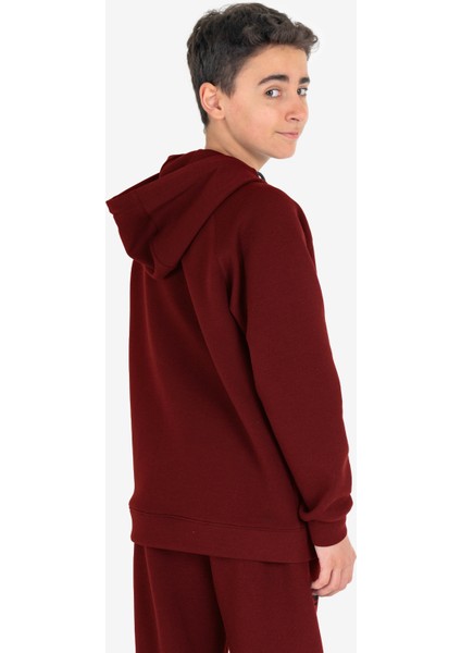 Bordo Çocuk Fermuarlı Kapüşonlu Sweatshirt 23N-3121