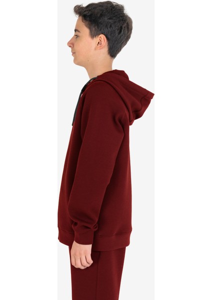 Bordo Çocuk Fermuarlı Kapüşonlu Sweatshirt 23N-3121