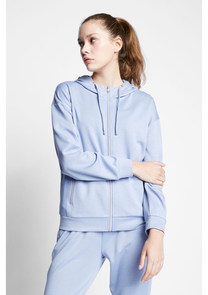 Comfort Fit 23BTBS002118LAVL Lavanta Kadın Fermuarlı Kapüşonlu Sweatshirt 23B-2118 fırsatları
