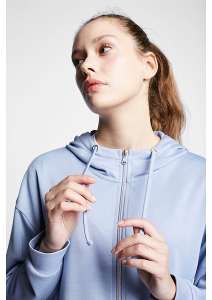 Comfort Fit 23BTBS002118LAVL Lavanta Kadın Fermuarlı Kapüşonlu Sweatshirt 23B-2118 indirimleri