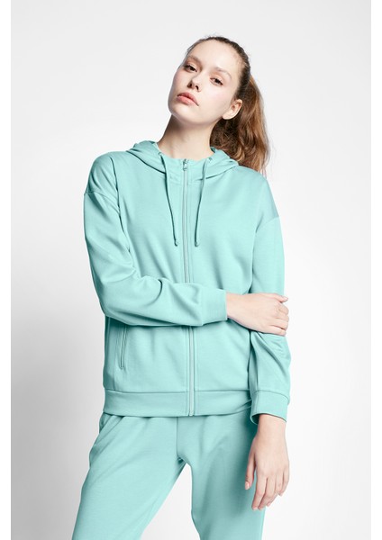 Comfort Fit 23BTBS002118011 Yeşil Kadın Fermuarlı Kapüşonlu Sweatshirt 23B-2118 fiyatları