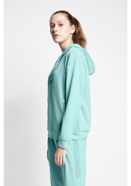 Comfort Fit 23BTBS002118011 Yeşil Kadın Fermuarlı Kapüşonlu Sweatshirt 23B-2118 modelleri