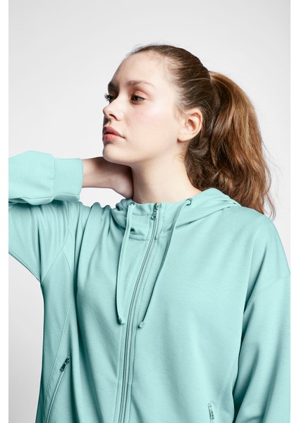 Comfort Fit 23BTBS002118011 Yeşil Kadın Fermuarlı Kapüşonlu Sweatshirt 23B-2118 indirimleri