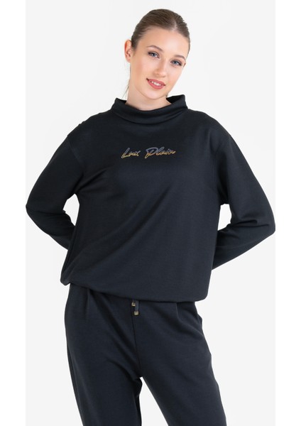 Siyah Kadın Uzun Kol Sweatshirt 23N-2105