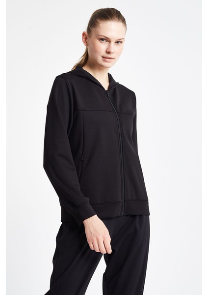 Kadın Fermuarlı Kapüşonlu Sweatshirt 24N-2146