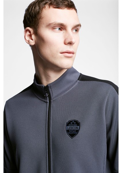 Antrasit Erkek Fermuarlı Sweatshirt 23B-1124