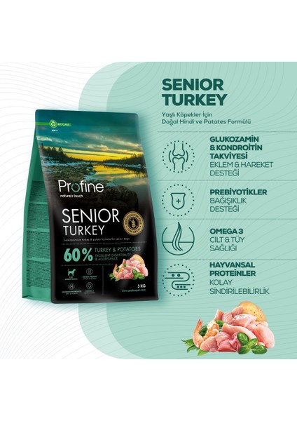 Senior Glutensiz Hindili Yaşlı Köpek Maması 3 kg