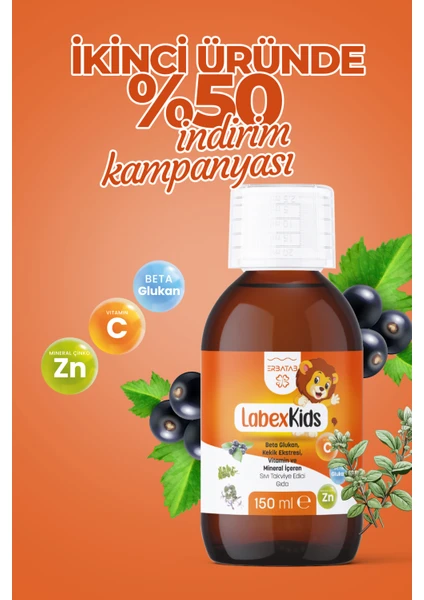 Labex Kids Çinko Kekik Beta Glukan Karamürver Çocuk Multivitamin Şurup 150 ML