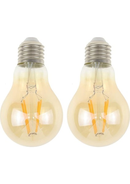 2 Adet Rustik 4W A60 LED Filament Ampul Bal Cam E27 Sarı Işık Dekoratif Vintage Aydınlatma