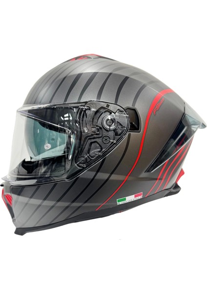 Kask Sway Sw 865 Space Black Red Güneş Gözlüklü