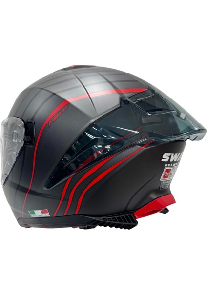 Kask Sway Sw 865 Space Black Red Güneş Gözlüklü