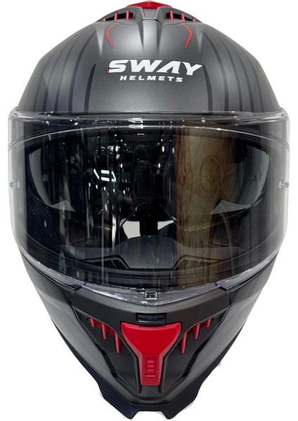 Kask Sway Sw 865 Space Black Red Güneş Gözlüklü