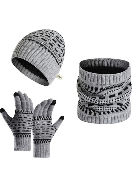 Sonbahar ve Kış Erkek Örme Şapka Üç Parçalı Set (Yurt Dışından)