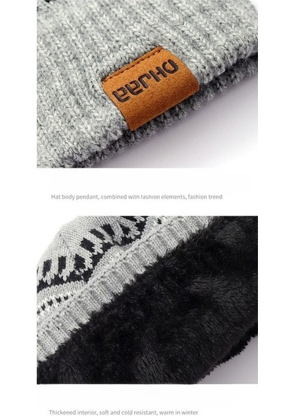 Sonbahar ve Kış Erkek Örme Şapka Üç Parçalı Set (Yurt Dışından) indirimleri