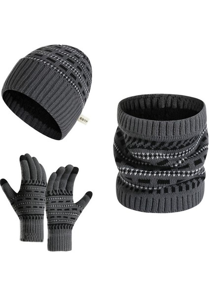 Sonbahar ve Kış Erkek Örme Şapka Üç Parçalı Set (Yurt Dışından)