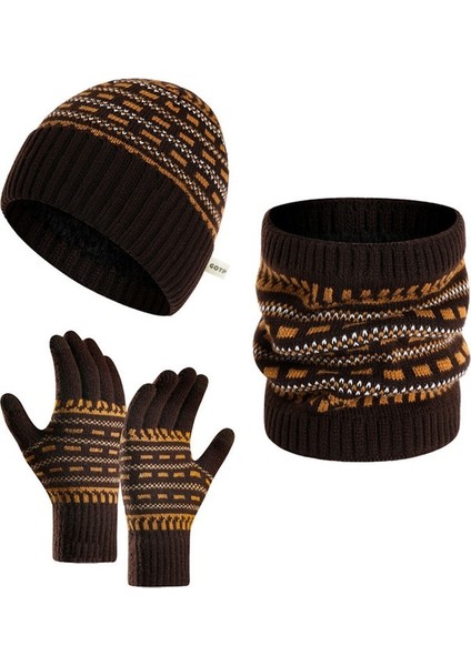 Sonbahar ve Kış Erkek Örme Şapka Üç Parçalı Set (Yurt Dışından)