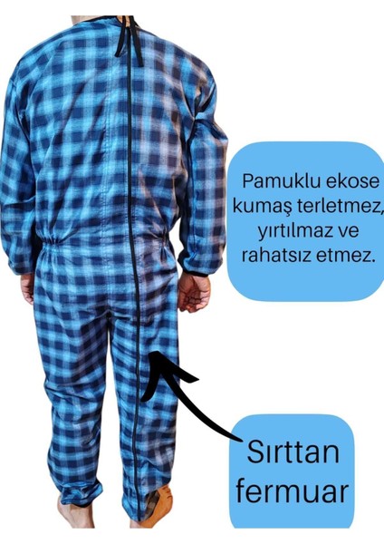 Small Beden Ribanalı Demans Tulumu Hasta Bakım Kıyafet Terletmez Ekose Kumaş %100 Pamuk fırsatları