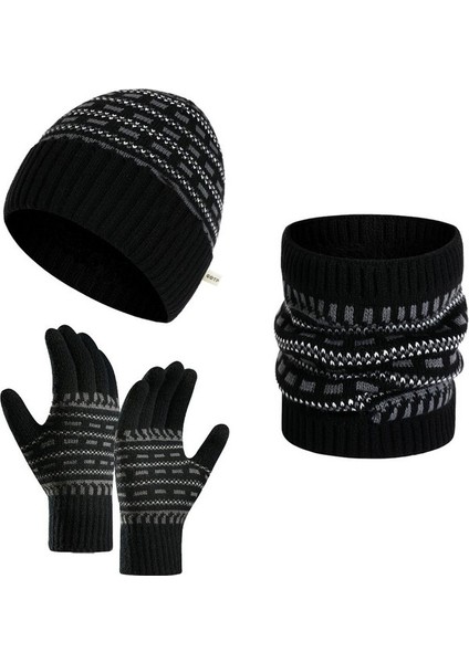 Sonbahar ve Kış Erkek Örme Şapka Üç Parçalı Set (Yurt Dışından)