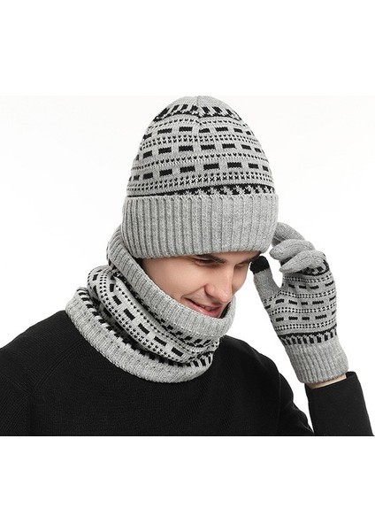 Sonbahar ve Kış Erkek Örme Şapka Üç Parçalı Set (Yurt Dışından) fiyatları