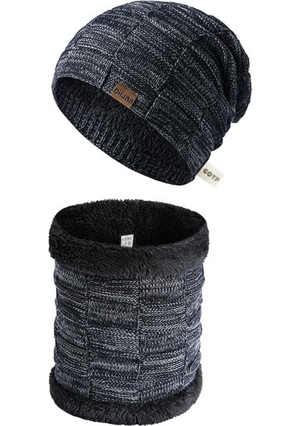 Erkek Kışlık Kadife Şapka ve Atkı 2 Parçalı Set (Yurt Dışından)