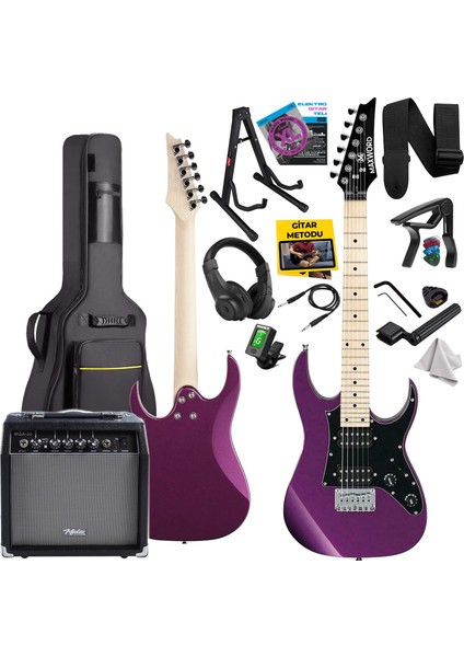 DE-150PU-35AMP Maple Klavye HH Yüksek Kaliteli 35W Amfili Elektro Gitar Seti