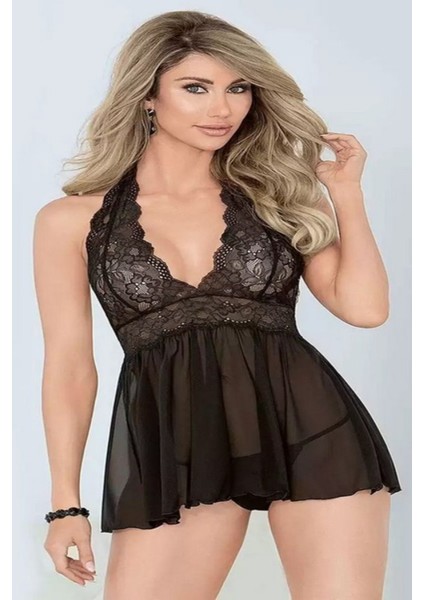 Dantelli Babydoll Gecelik Siyah