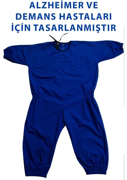 Yeni Nesil Kısa Kol Aizeimer - Demans Tulumu Kısa Kol Lastikli Model Mavi Renk - Large Beden