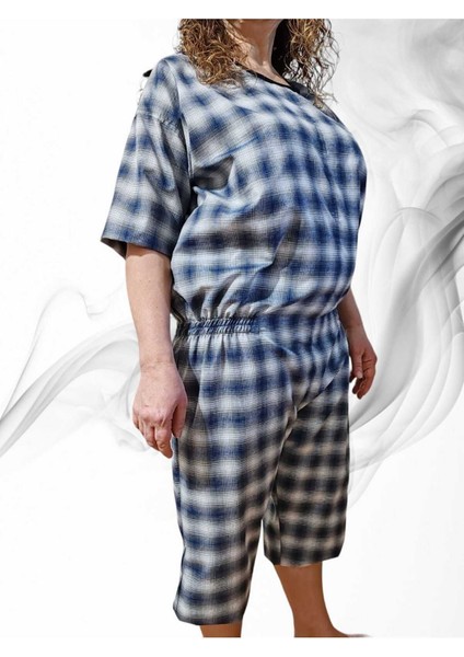 S - Yeni Nesil Kısa Kol Demans Tulumu Hasta Bakım Kıyafet Terletmez Ekose Kumaş %100 Pamuk modelleri