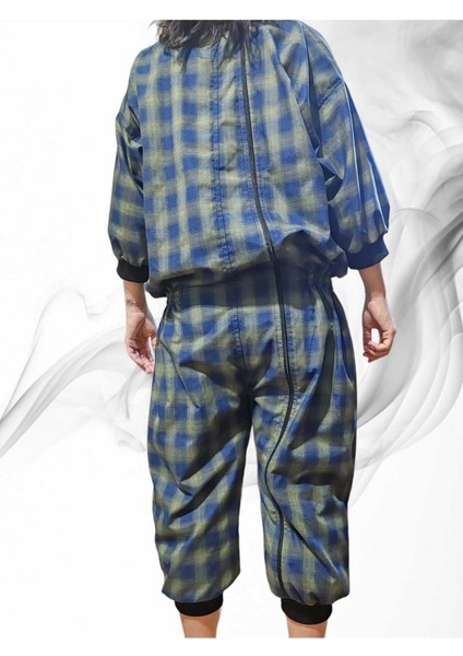 Medıum Beden - Kısa Kollu Demans Tulumu Hasta Bakım Kıyafeti Pamuklu Ekose Kumaş Ribanalı fiyatları