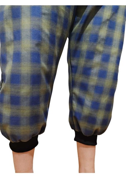 Medıum Beden - Kısa Kollu Demans Tulumu Hasta Bakım Kıyafeti Pamuklu Ekose Kumaş Ribanalı modelleri